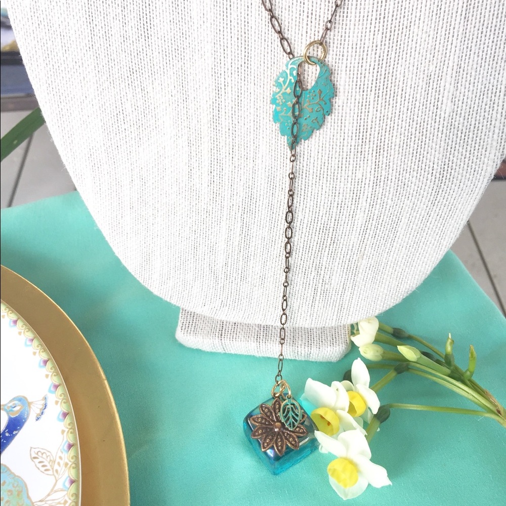 Infinity Necklace, Turq. Bronze Flower